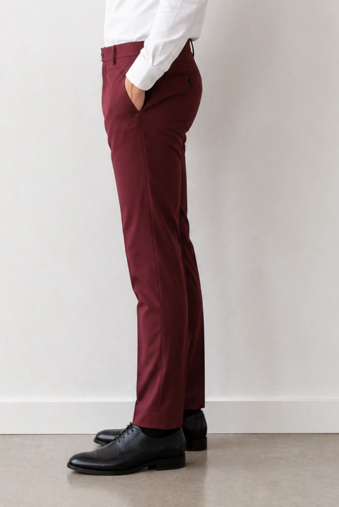 Men Maroon Office Trouser-Side