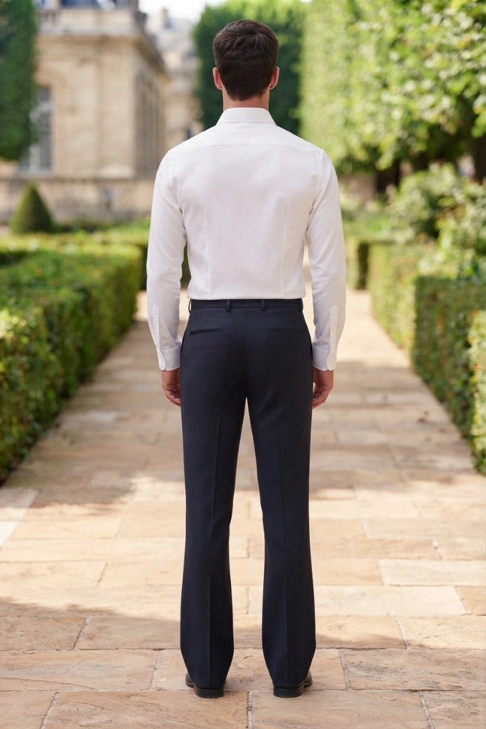 Men Navy Blue Elegant Bootcut Pant-Back