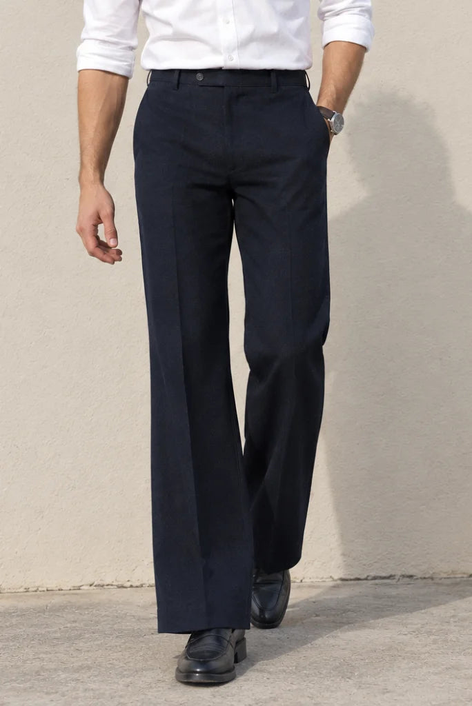 Navy Blue Flat-Front Office Wear Pant for Men Front