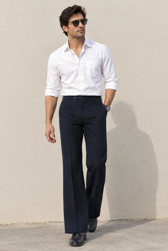 Men’s Navy Blue Retro Bootcut Formal Trouser Full Front