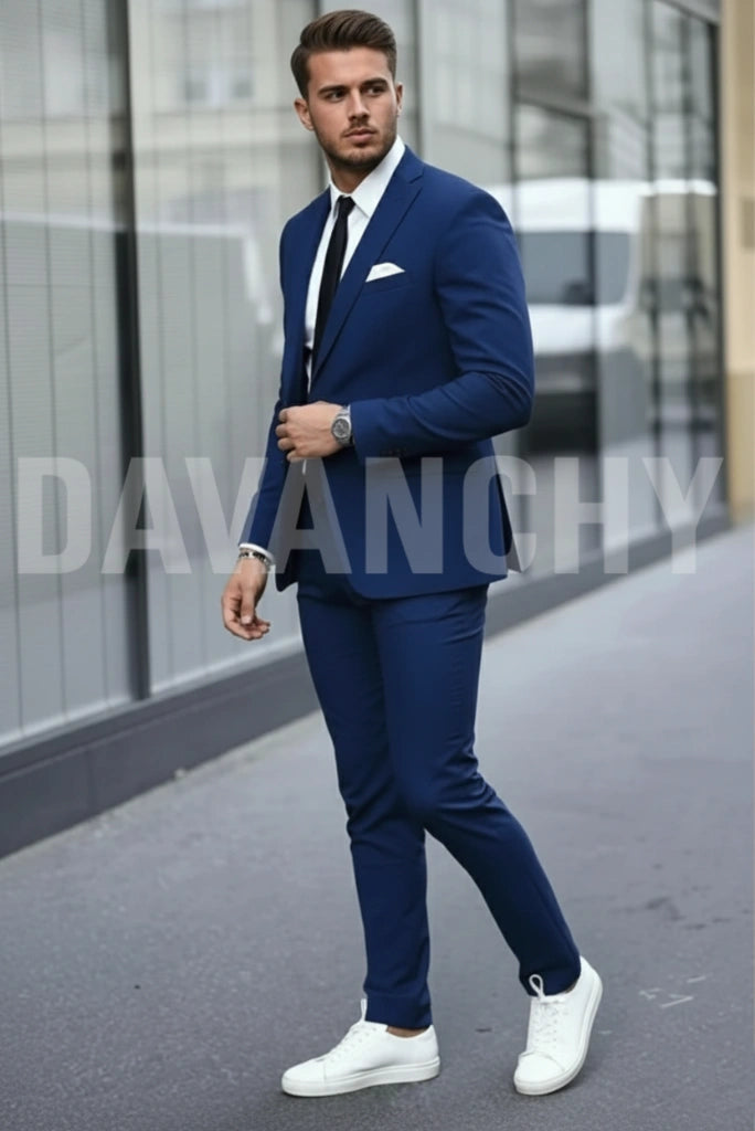 Men Premium Navy Blue Two Piece Set-Side