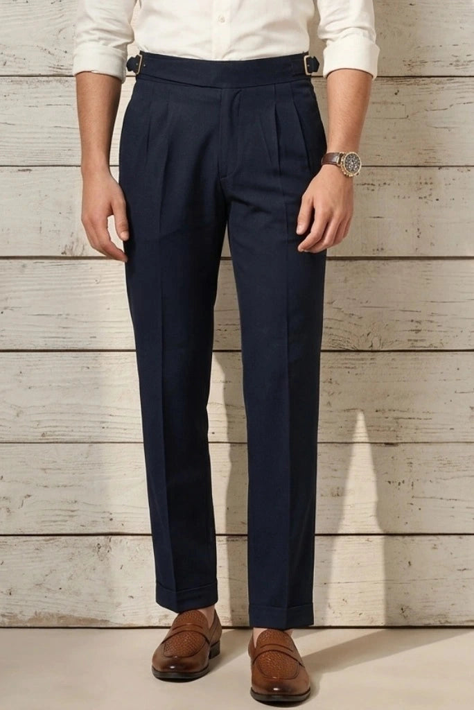 Men Navy Blue Gurkha Pant-Front