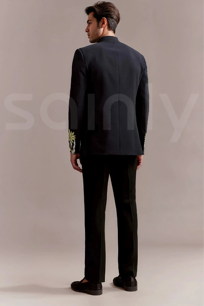 Traditional yet modern Jodhpuri suit for groom or wedding guests-back