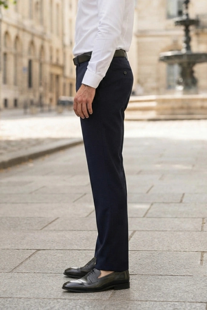 Men Navy Blue Wedding Wear Trouser-Side