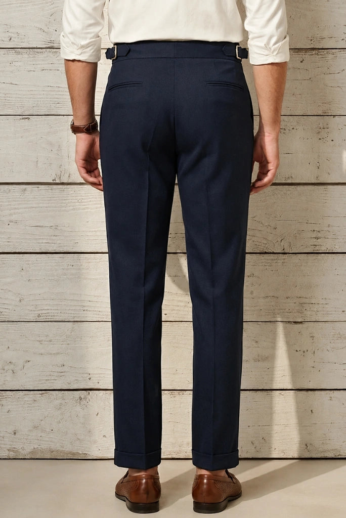 Men Navy Blue High Waist Trouser-Back
