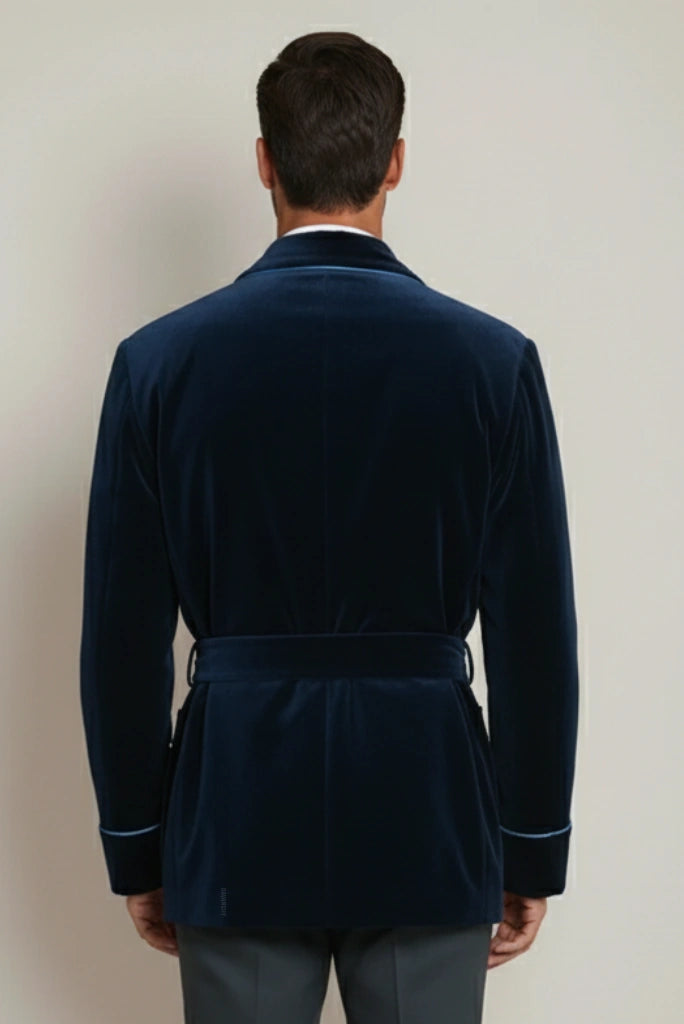 Navy Blue Velvet Smoking Jacket for Men