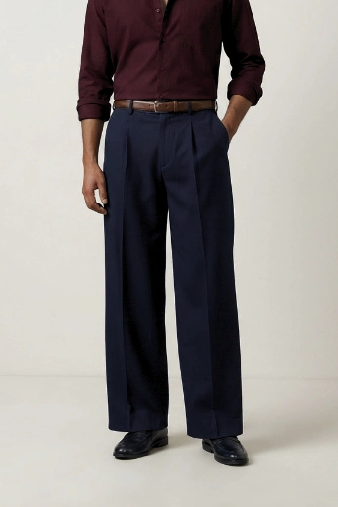 Men's Navy Blue Wide leg trouser - front