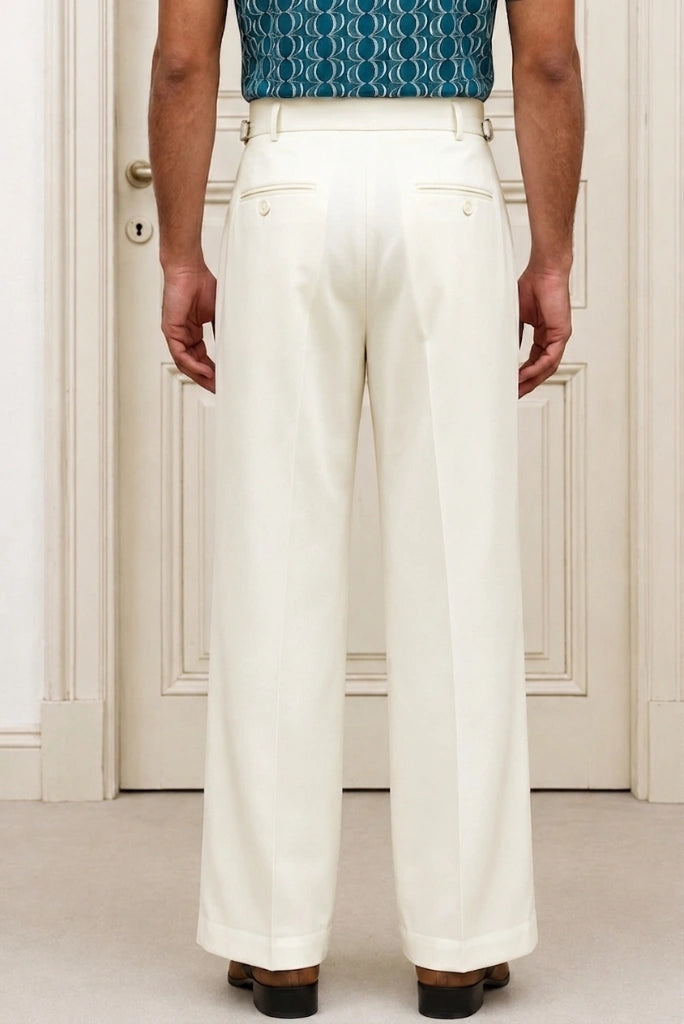 Men Off White Bell Bottom Pant-Back