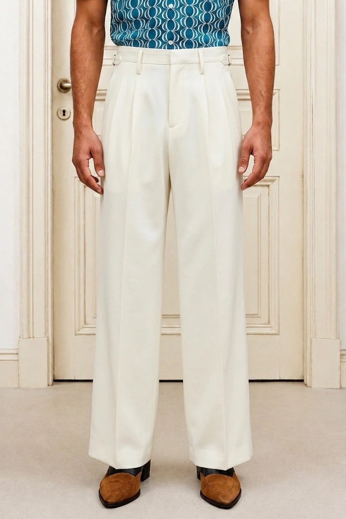 Men Off White Flare Trouser-Front