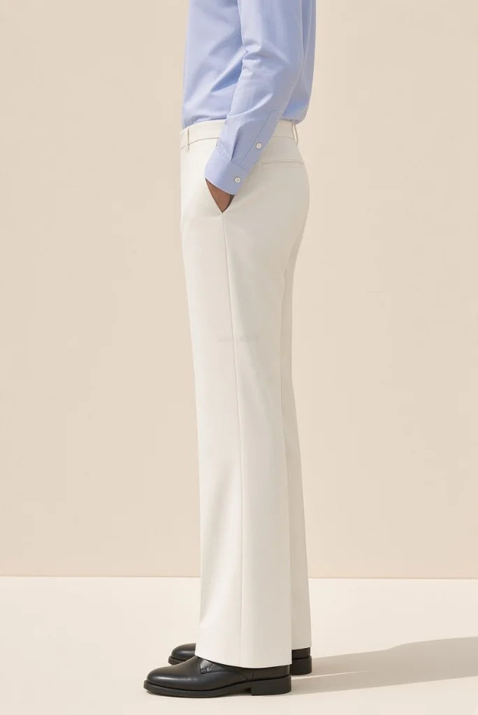 Mens Off White Vintage Style Bootcut Trouser Side