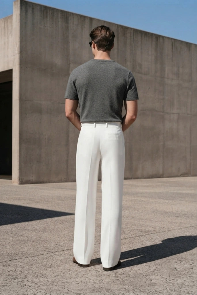 Men Off White Flared Bootcut Fit-Back