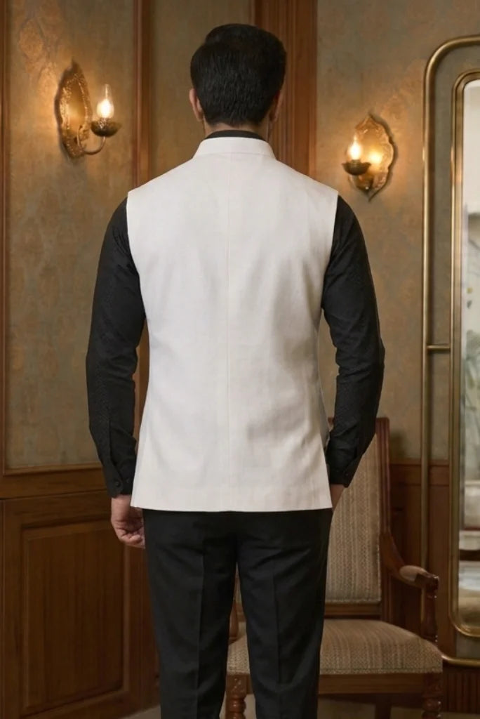 Off White Sleeveless Wedding Jacket for Men – Back 