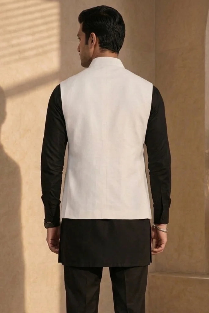 Off White Stylish Sleeveless Jacket for Men – Back
