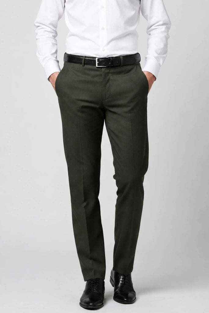 Men Olive Premium Formal Pant-Front