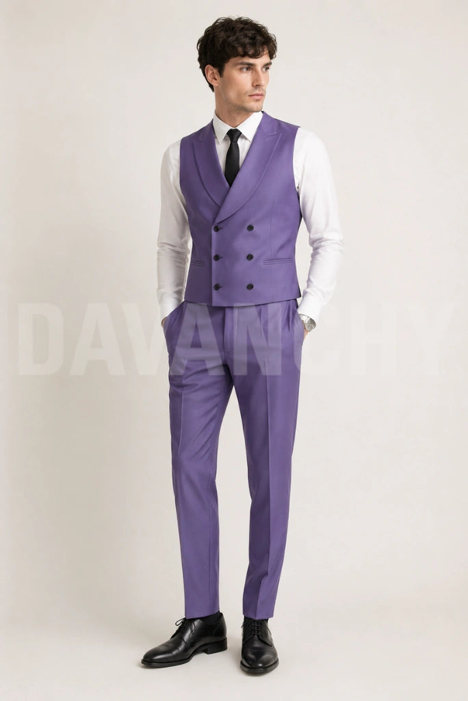 Men Light Purple Waistcoat and Pant Set-Front