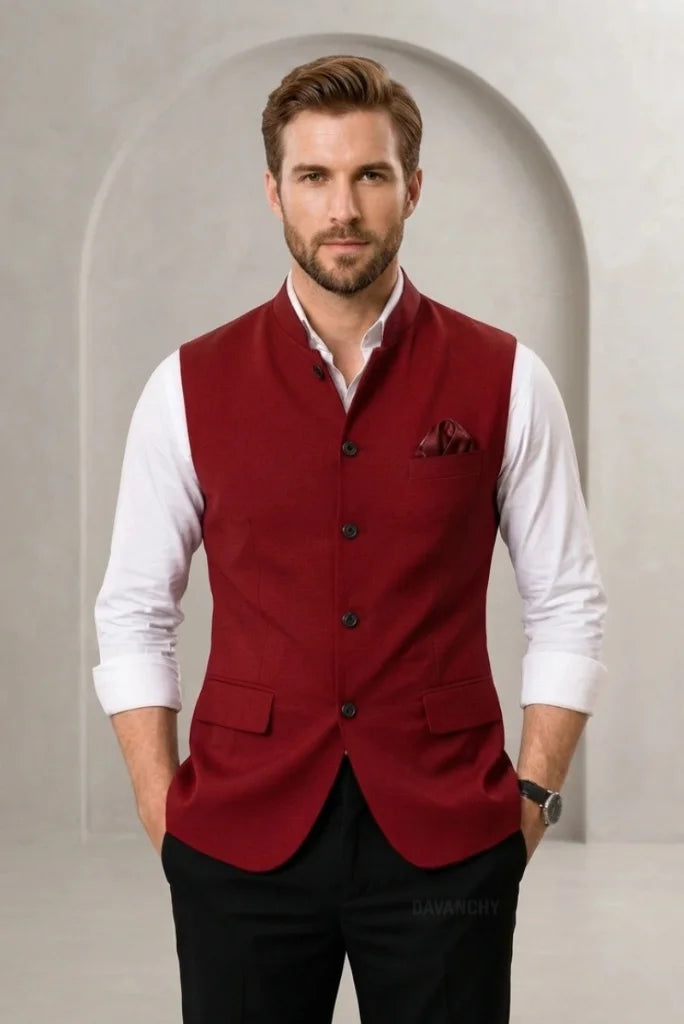 Men red stylish nehru jacket 