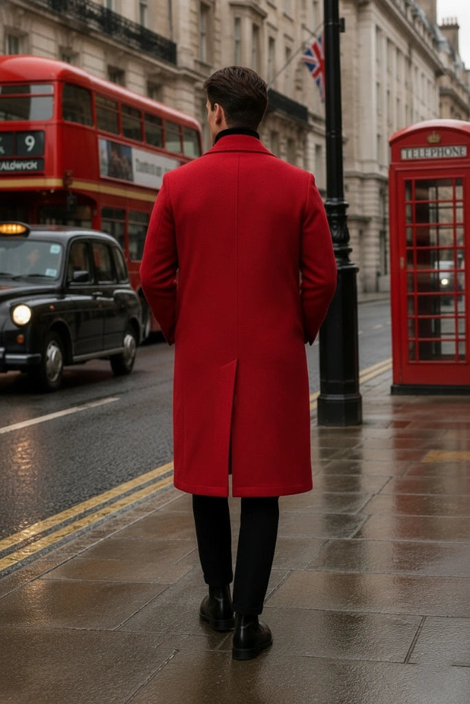Men Red Winter Wear Overcoat-Back