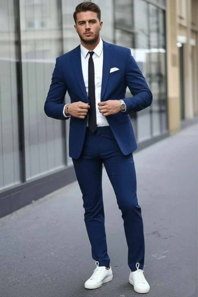 Men Royal Blue Formal Two Piece Classic Suit-Front