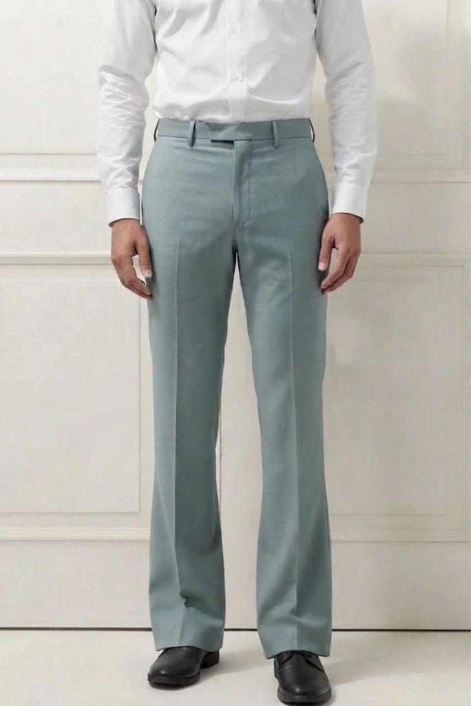 Men Sage Green Bootcut Formal Pant Front