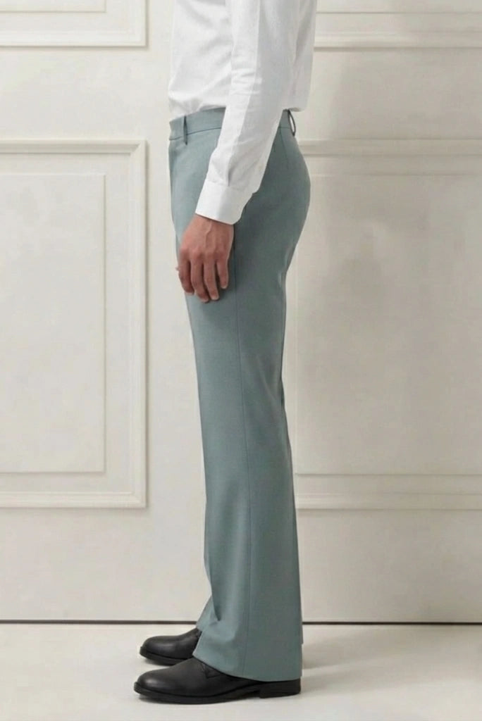 Men Sage Green Stylish Bootcut Pant Side