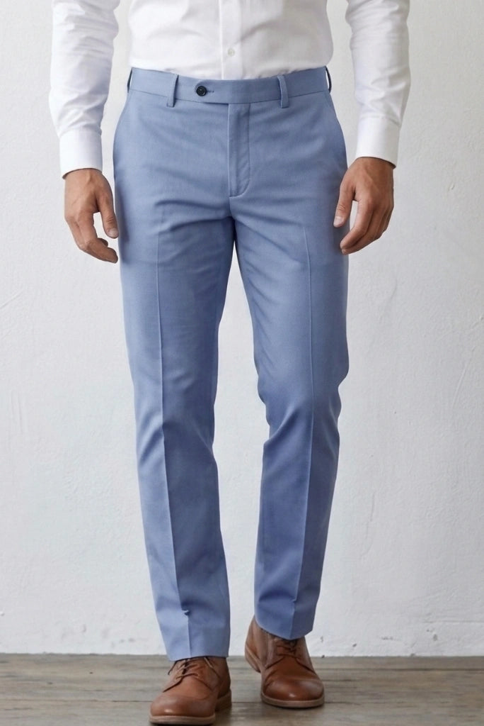Men Steel Blue Trouser-Front
