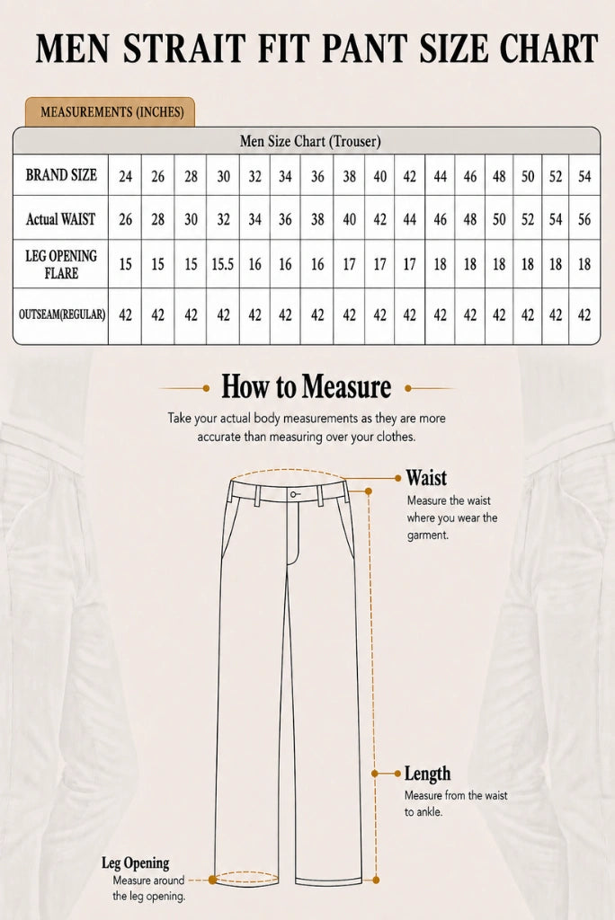 Men Straight Fit Pant Size Chart