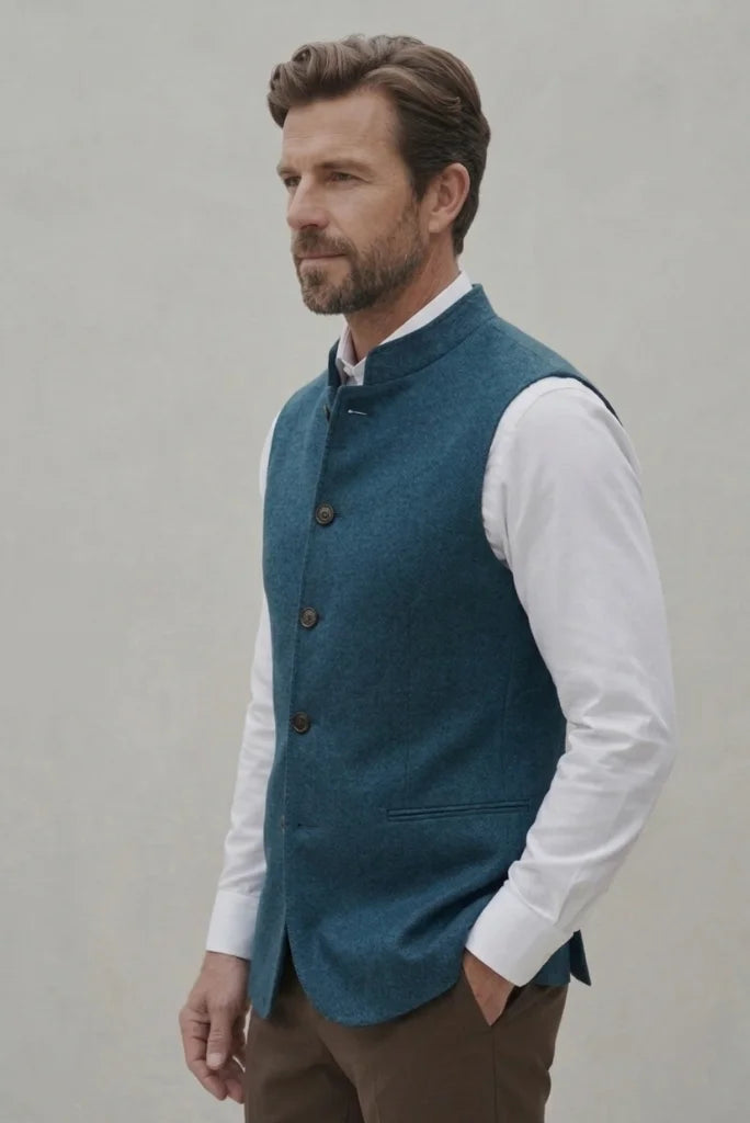 Teal Blue Tweed Modi Jacket for Men side
