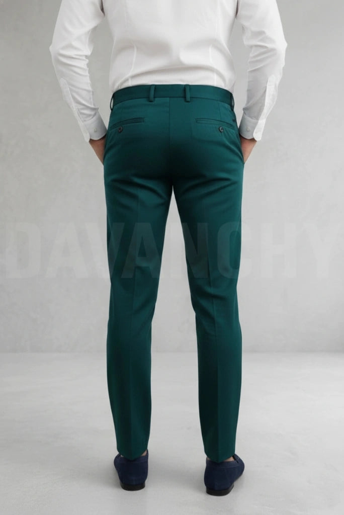 Teal Green Regular Fit Trouser-Back