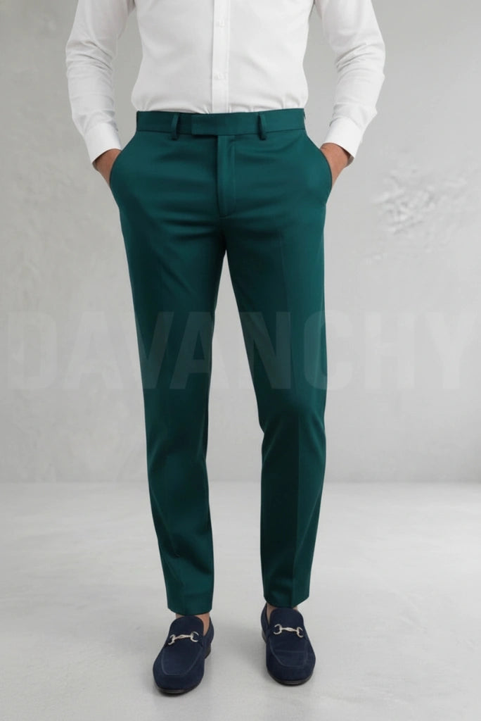 Men Teal Green Formal Trouser-Front