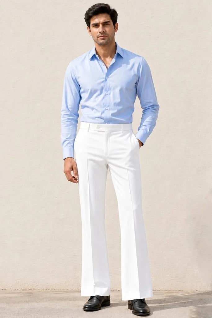 Mens White Bootcut Trouser Front