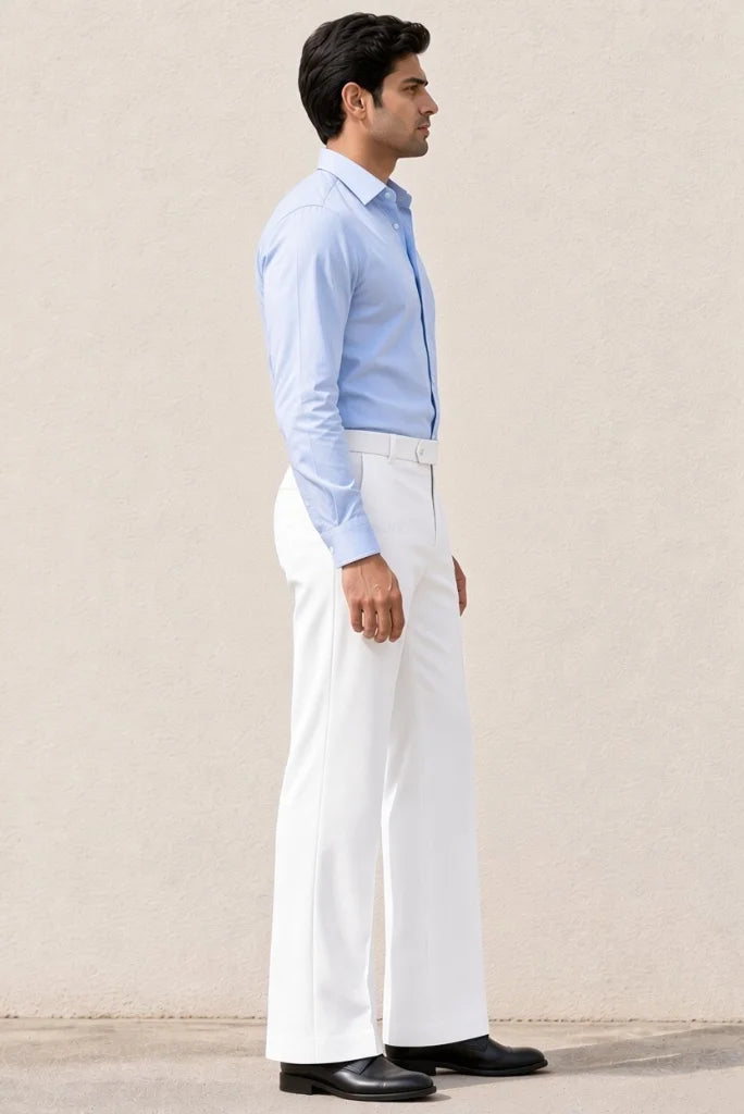 Mens Whitee Retro Style Flat Front Formal Bootcut Trouser Side