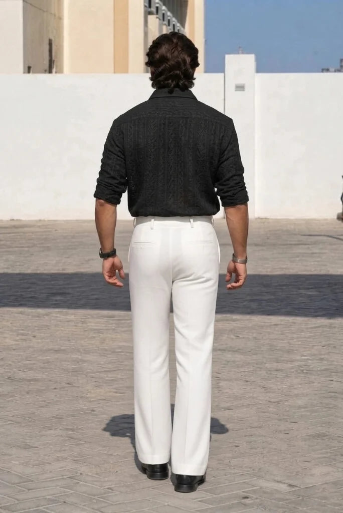 Men White Bootcut Flared Vintage Design Trouser Back
