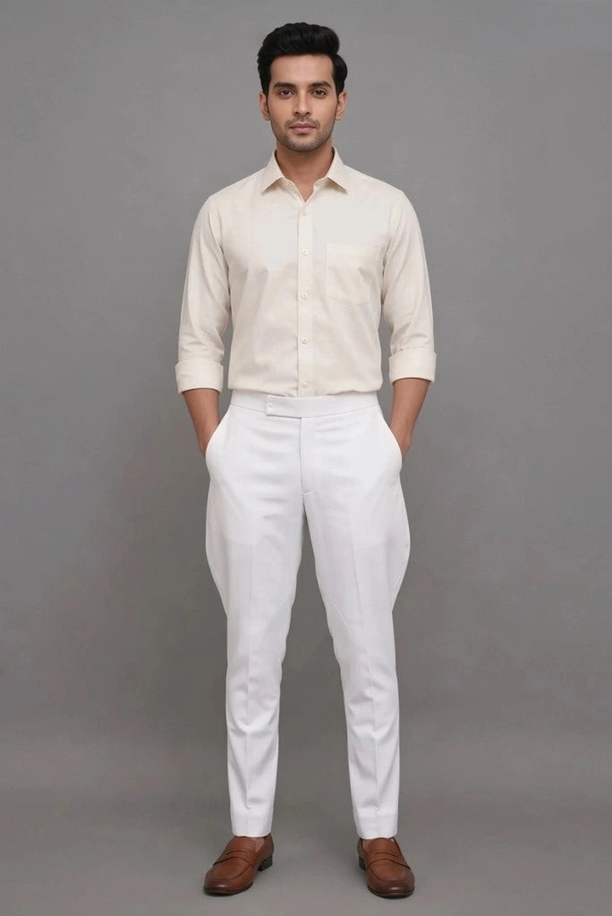 Men White Beeches Horse Riding Pant Front 