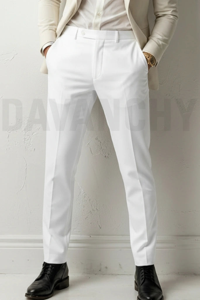 Men White Formal Pant-Front