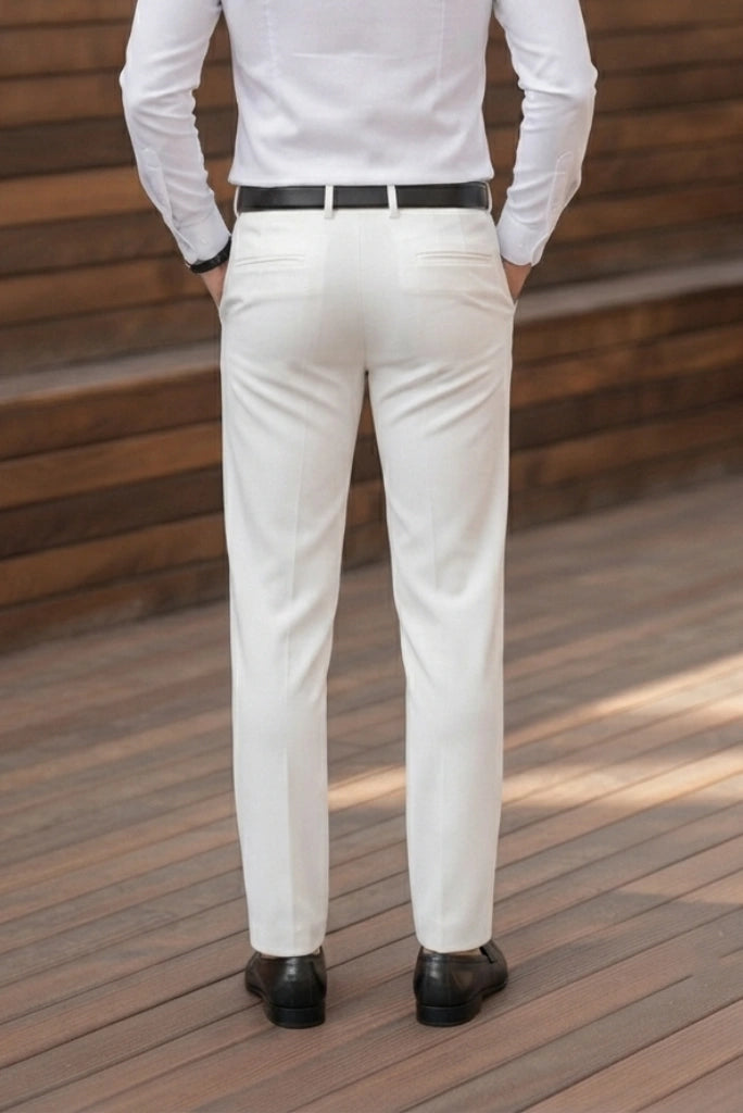 Men White Regular Fit Trouser Back
