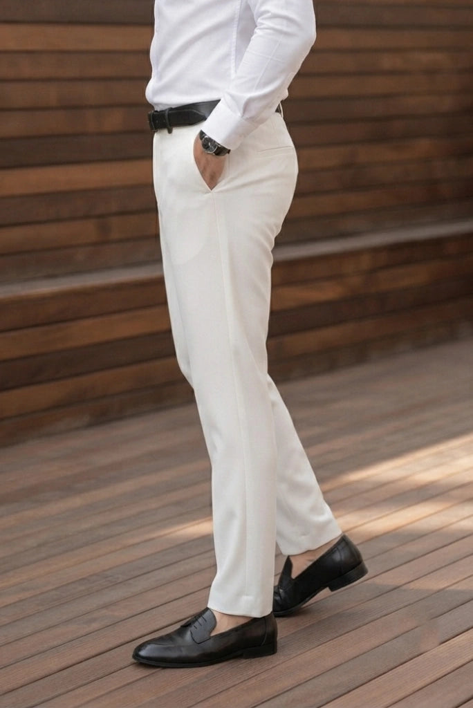Men White Wedding Wear Pant Side