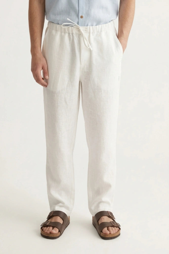 White Linen Casual Pant for Men-Front