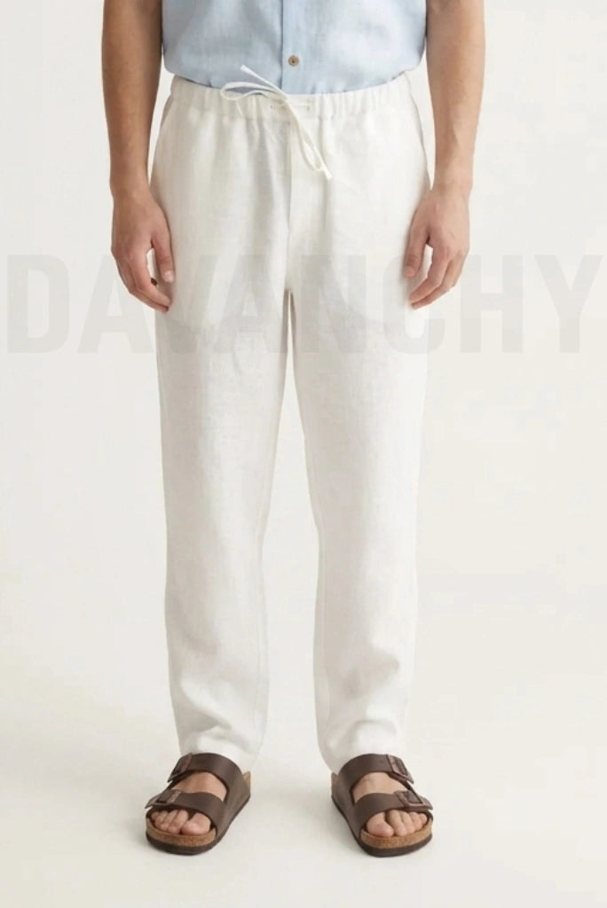 Men Casual White Linen Trouser-Front
