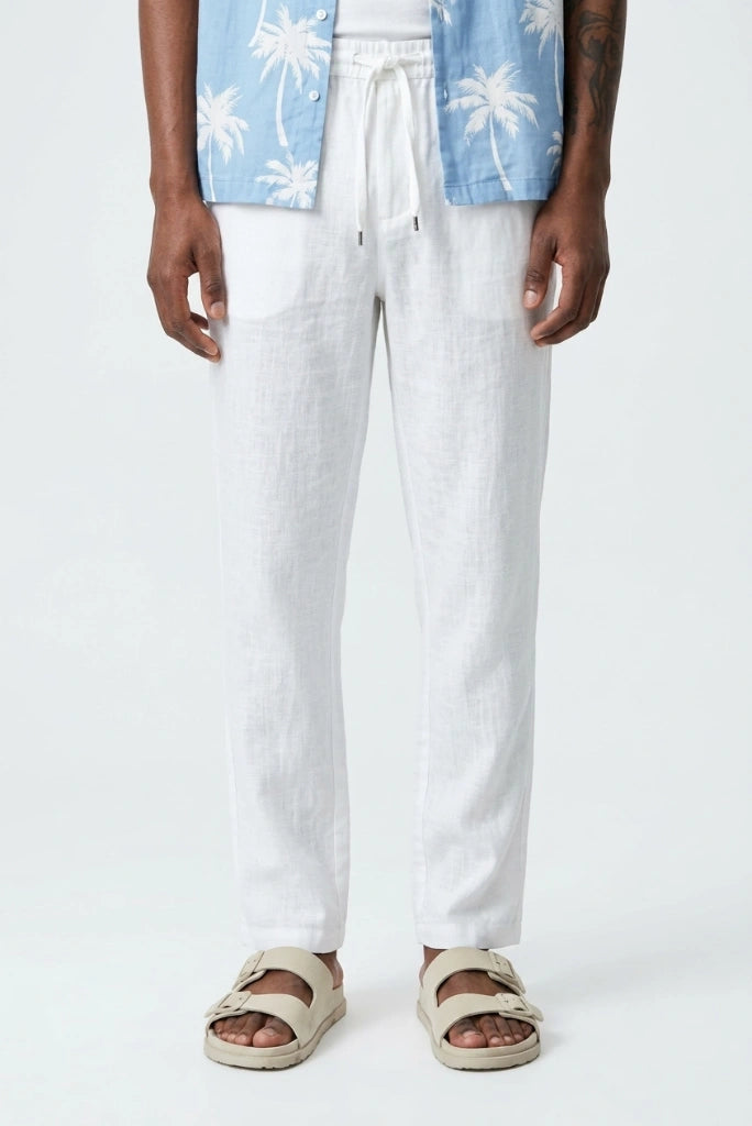 Men White Linen Relaxed Fit Trouser– Casual Comfortable Pant