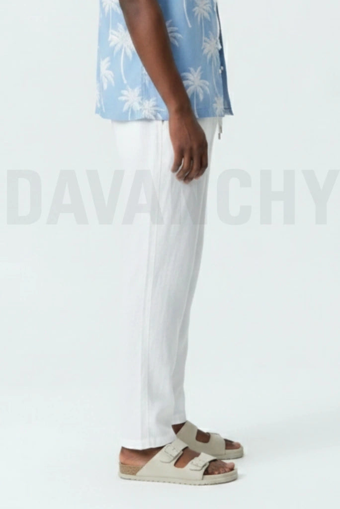 Men White Linen Casual Pant-Side
