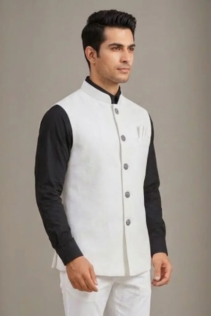 Men White Ethnic Wear Jacket side