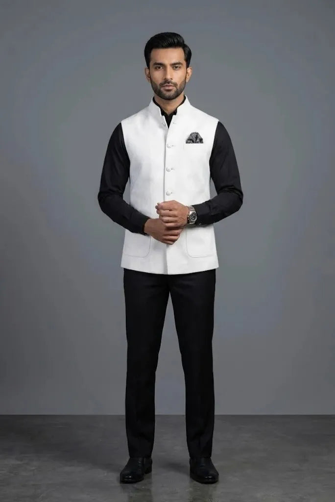 White Nehru Jacket For Men