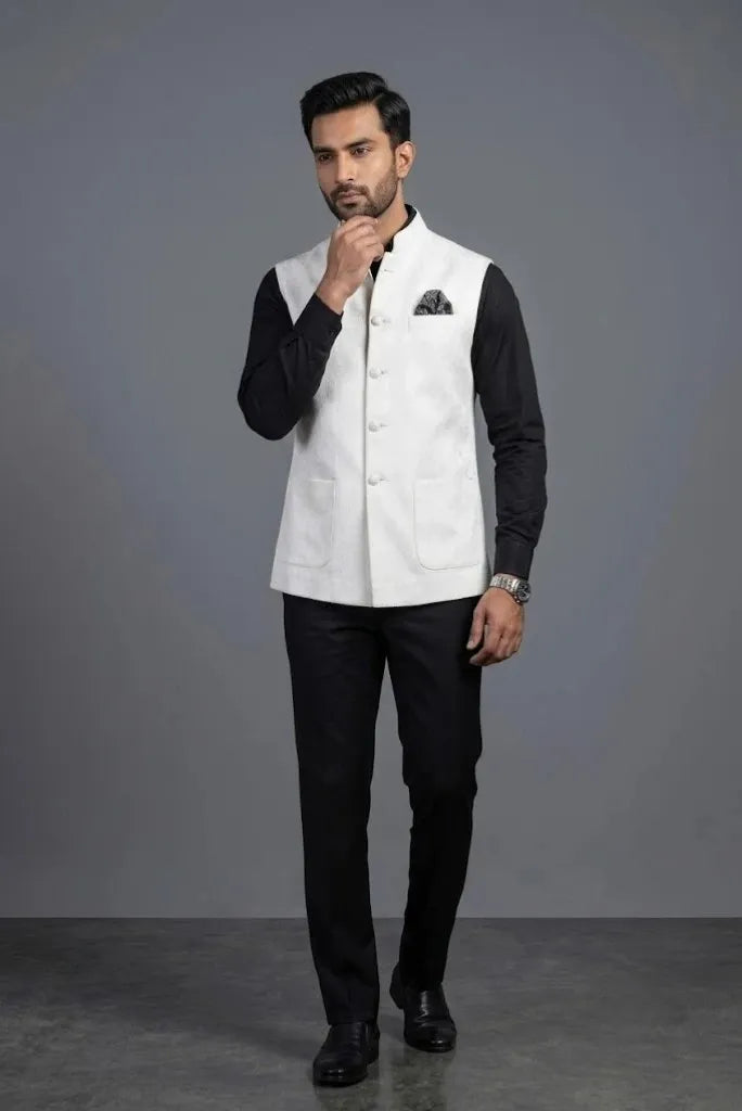 Indian Wedding Nehru Jacket White Half Sleeve