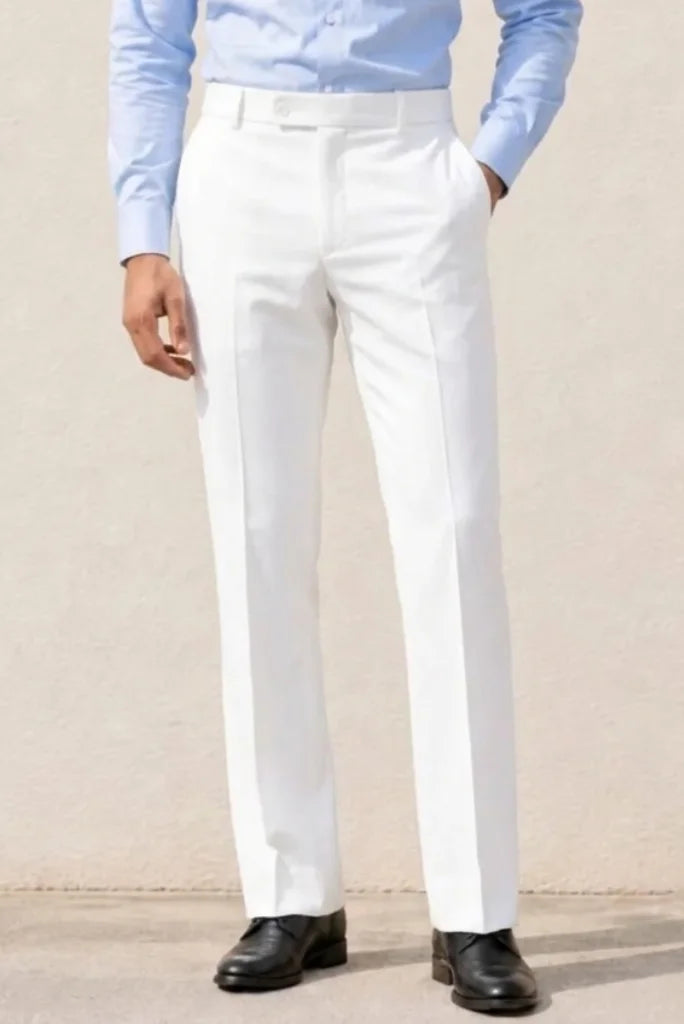 Mens White Bootcut Trouser Front