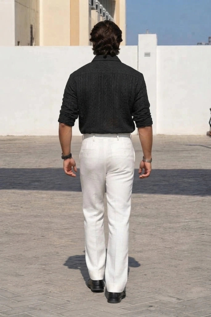 Men White Wide Leg Flare Trouser Back