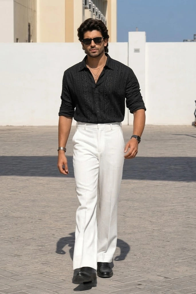 Men White High Waist Trouser Front
