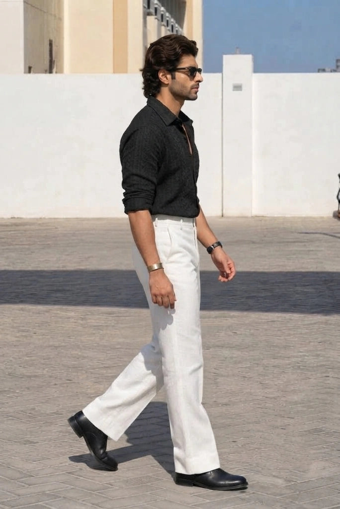 Men White Wedding Wear Trouser Side