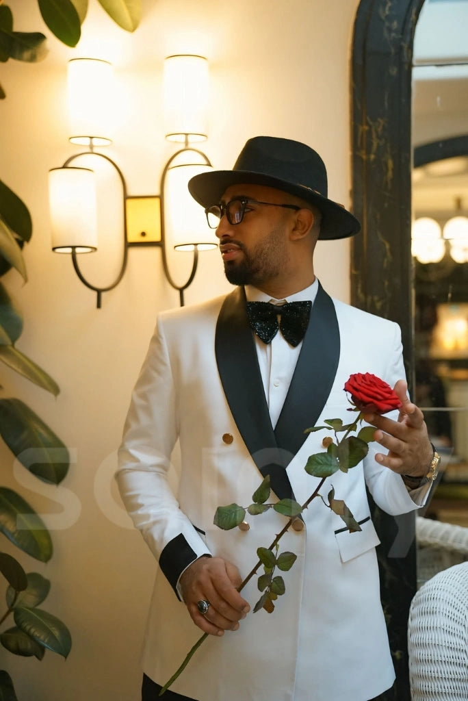 Elegant double-breasted suit for business meet-front