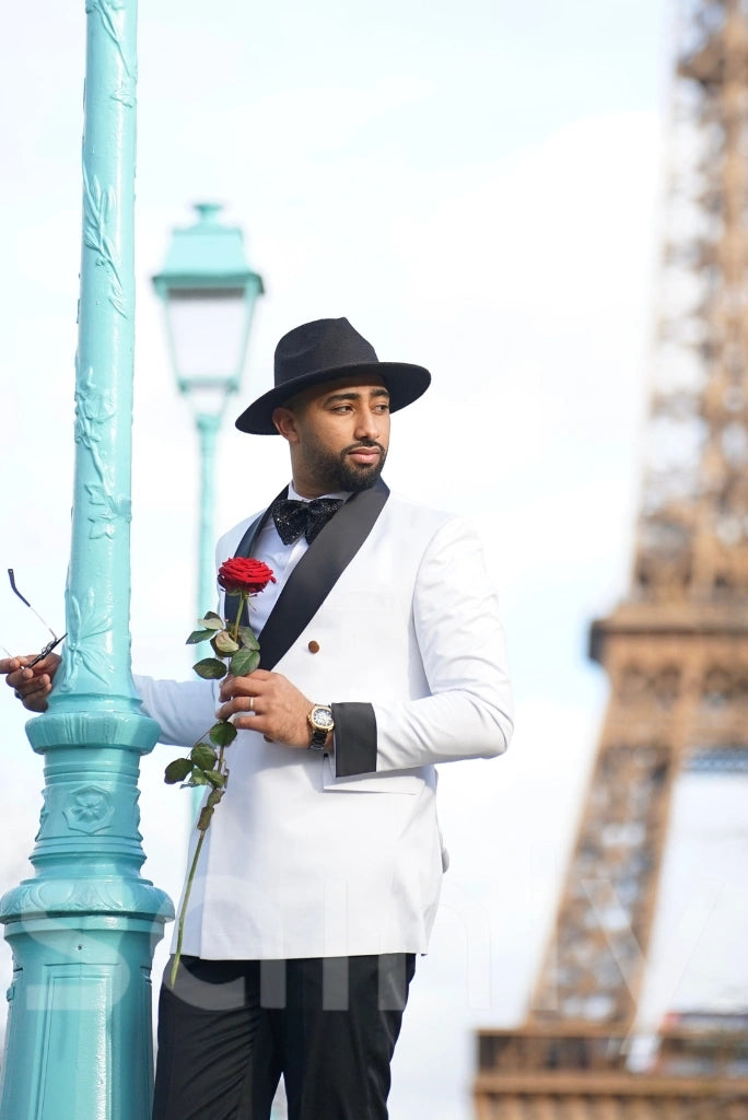 Sharp white black double-breasted suit fashion-side