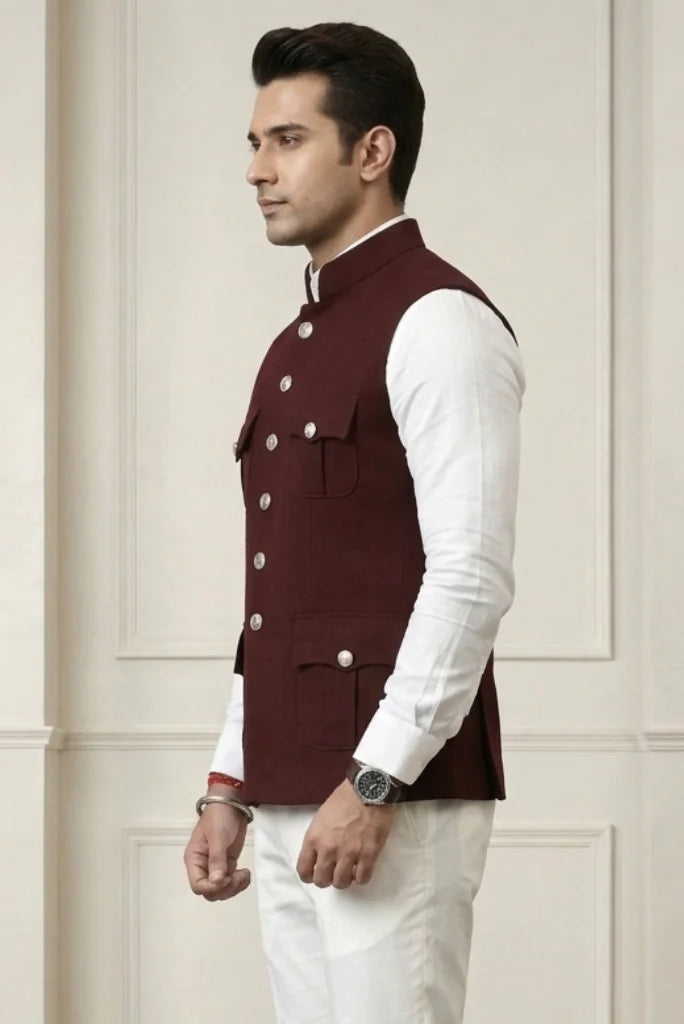 Wine Casual Party Waistcoat for Men&